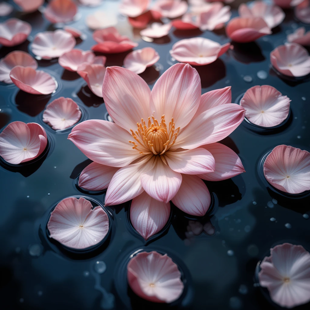 flower petals sinking down in water