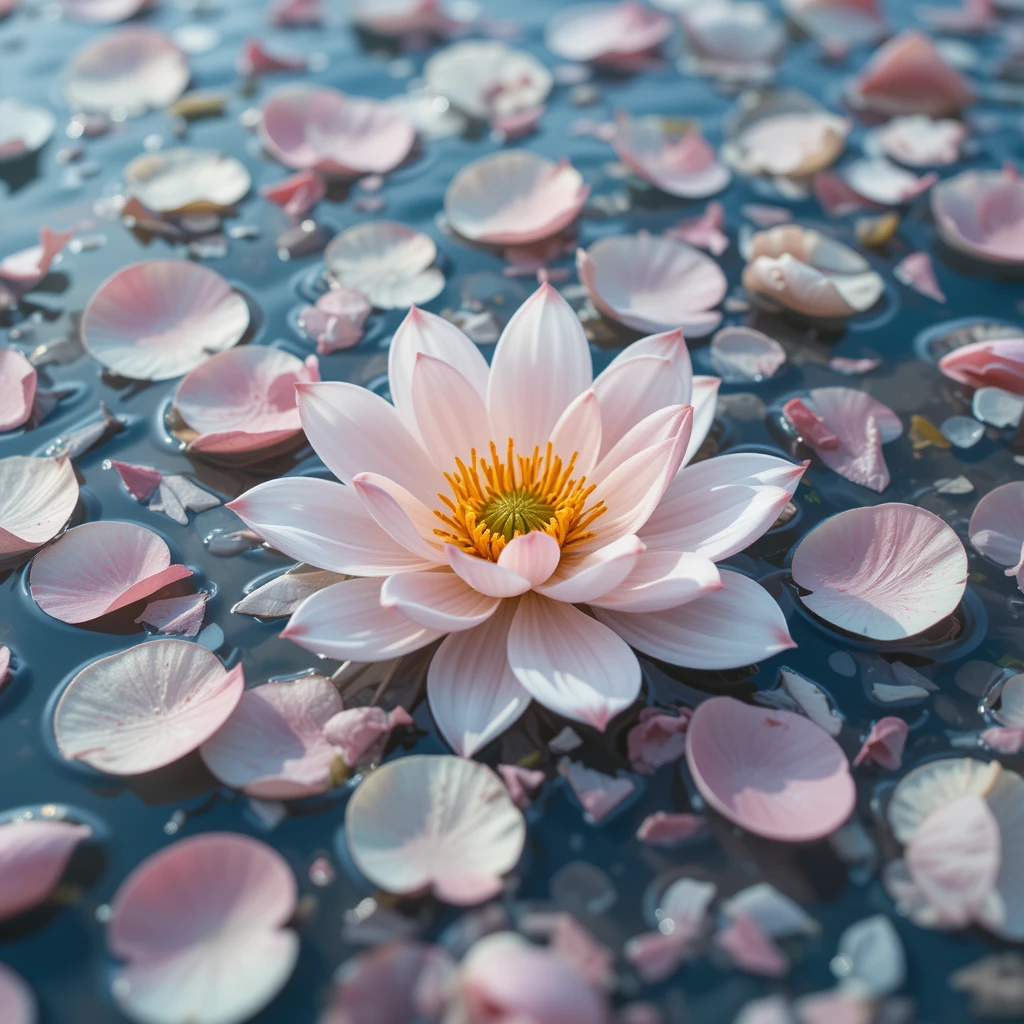  flower petals sinking down in water